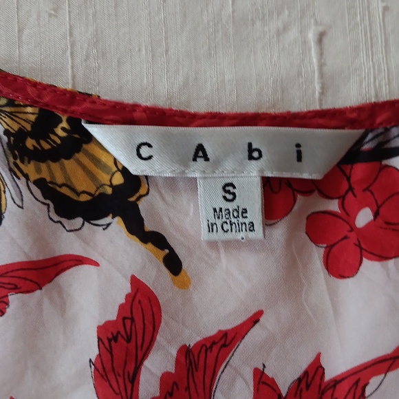 CAbi Silk Blouse In Red Hisbiscus Golden Butterly - Picture 4 of 15